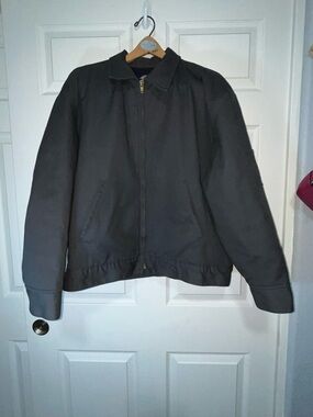 VTG Dickies Eisenhower Charcoal Canvas Zip Bomber Jacket with back tag